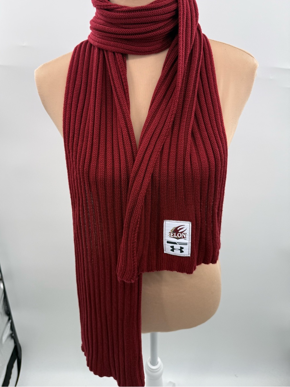 Under Armour Elon University Phoenix Scarf Maroon Rib Knit 68x9 Collegiate NCAA
